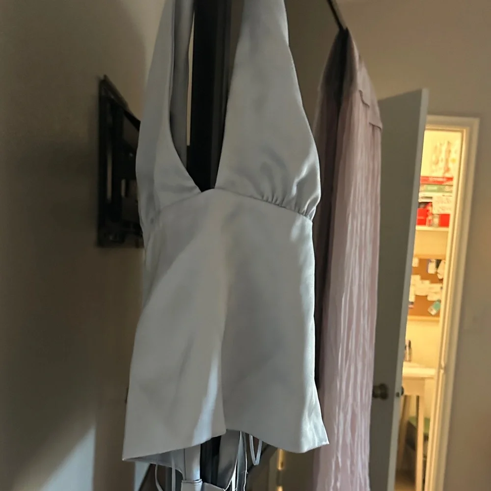 Zara Light Gray Satin Top - Picture 3 of 4